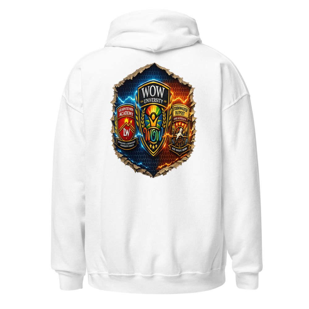 Learn To Win Academy ā Shield Hoodie ā Back (White)