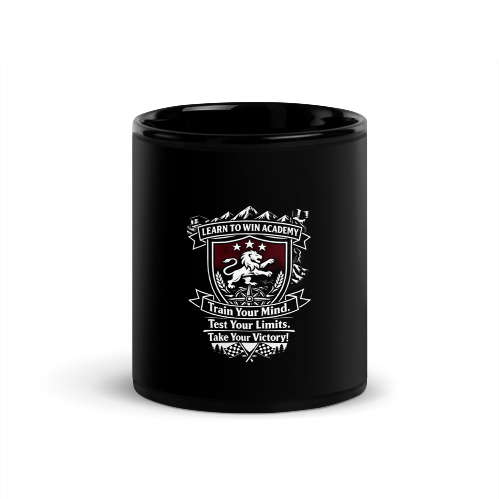 LTW TrainYourMind badge Black Glossy Mug — Front