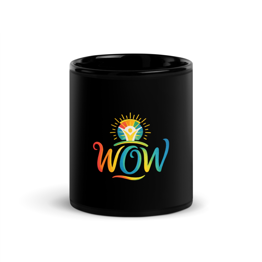 WOW Core logo Black Glossy Mug — Front