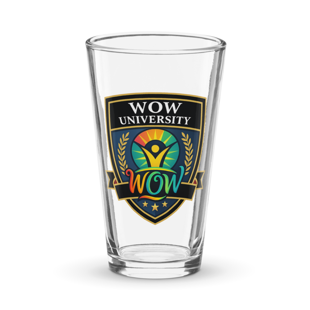 WOWU Core badge Pint Glass — Front