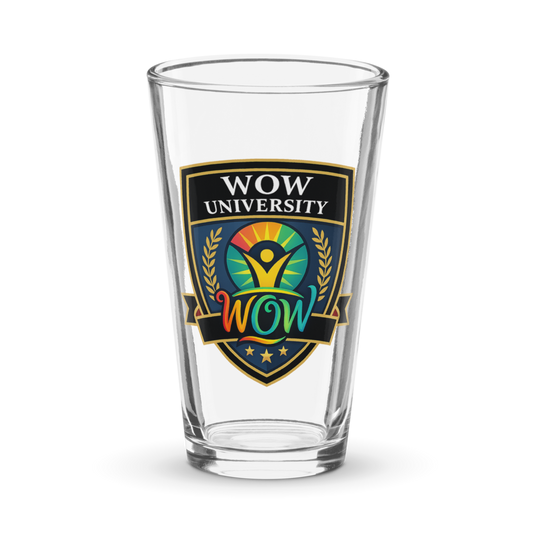 WOWU Core badge Pint Glass — Front