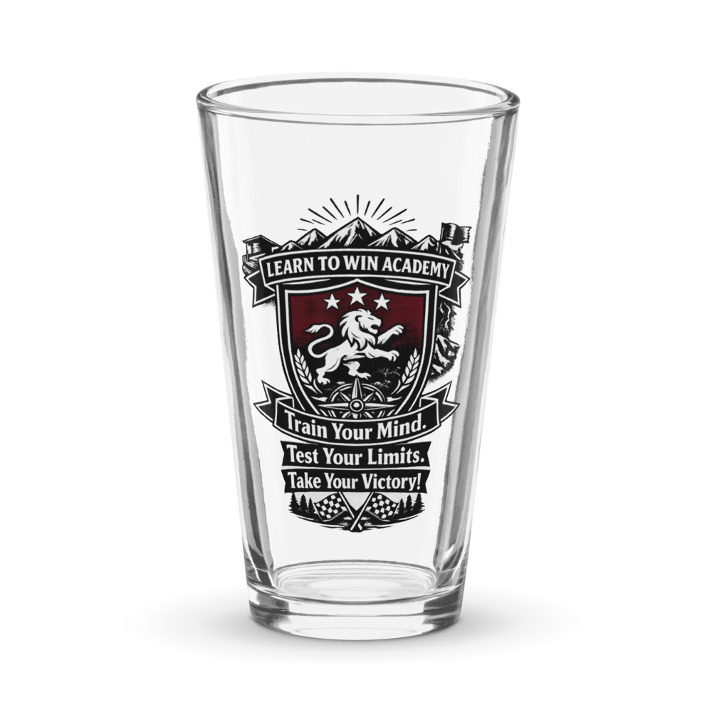LTW TrainYourMind badge Pint Glass — Front