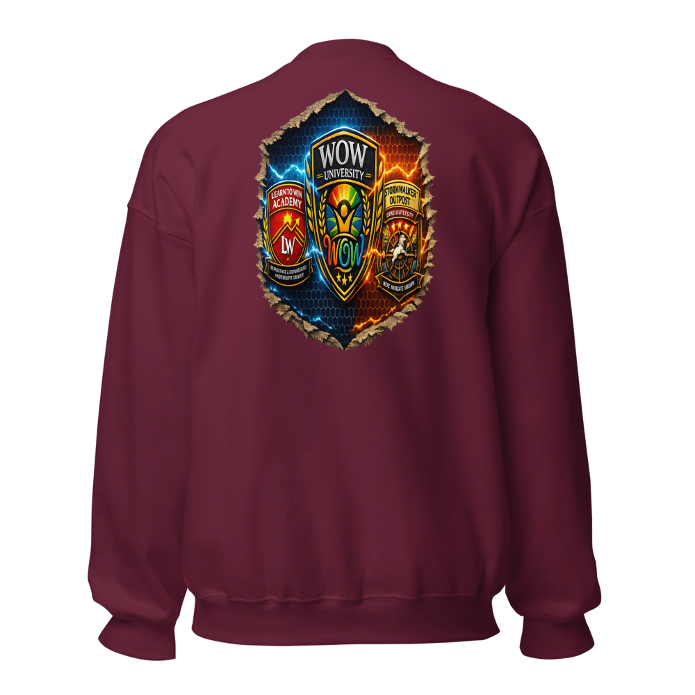 WOW University — Future-Ready Mindset Crewneck — Back (Maroon)