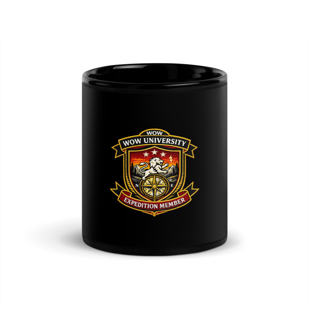 WOWU ExpeditionMember badge Black Glossy Mug — Front