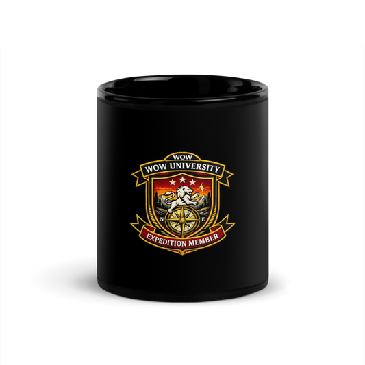 WOWU ExpeditionMember badge Black Glossy Mug — Front