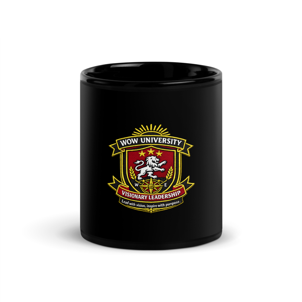 WOWU VisionaryLeadership badge Black Glossy Mug — Front