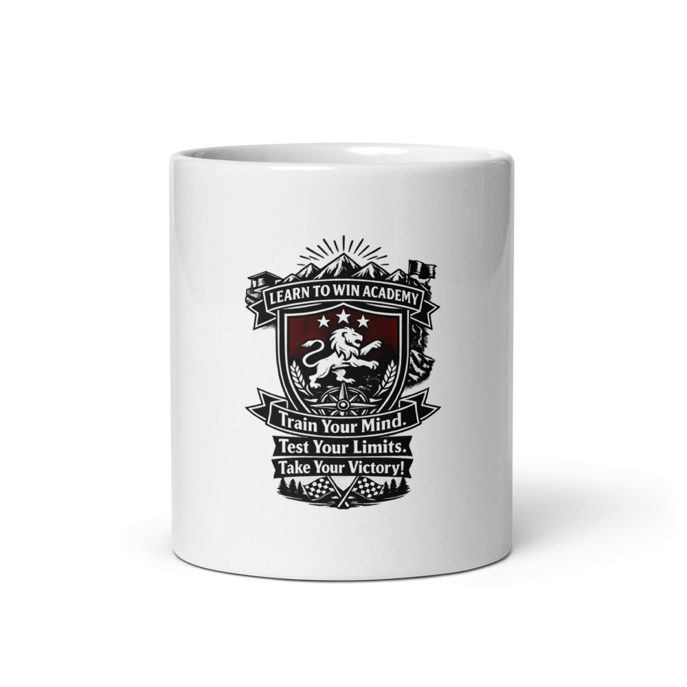 LTW TrainYourMind badge White Glossy Mug — Front