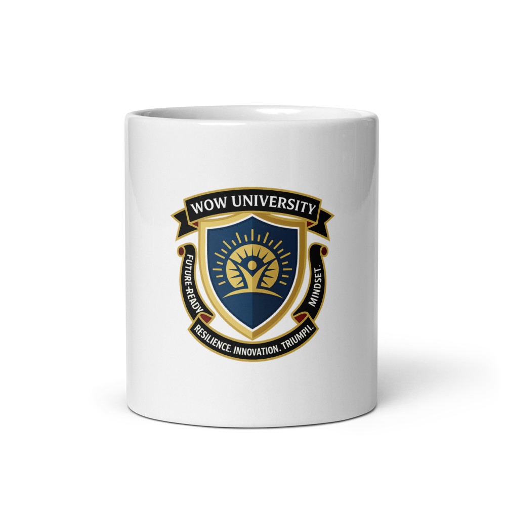 WOWU FutureReadyMindset badge White Glossy Mug — Front