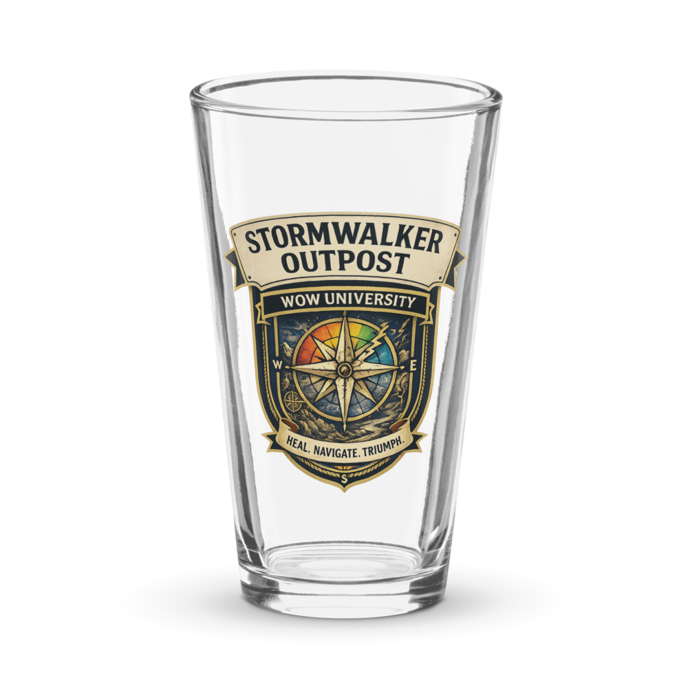 Stormwalker Outpost WOWU compass badge Pint Glass — Front