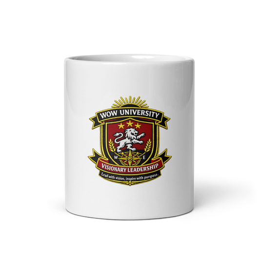 WOWU VisionaryLeadership badge White Glossy Mug — Front