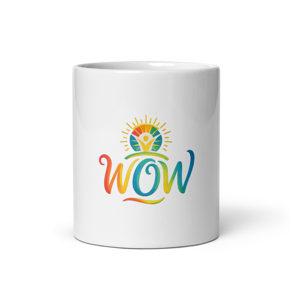 WOW Core logo White Glossy Mug — Front