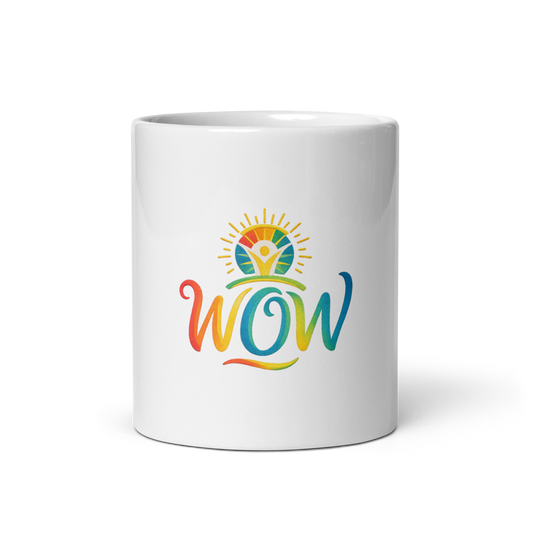 WOW Core logo White Glossy Mug — Front