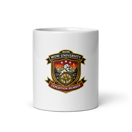 WOWU ExpeditionMember badge White Glossy Mug — Front