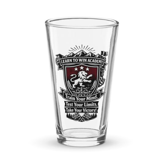 Learn To Win Academy | LTW TrainYourMind badge | Pint Glass