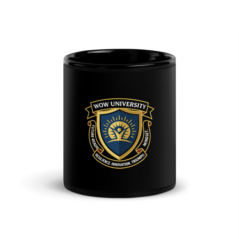 WOWU FutureReadyMindset badge Black Glossy Mug — Front