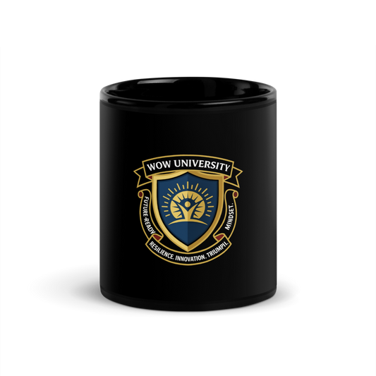 WOWU FutureReadyMindset badge Black Glossy Mug — Front