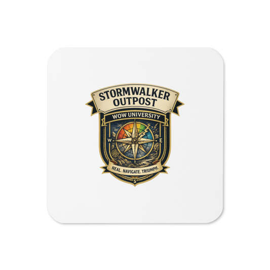 WOW University | Stormwalker Outpost WOWU compass badge | Cork Coaster