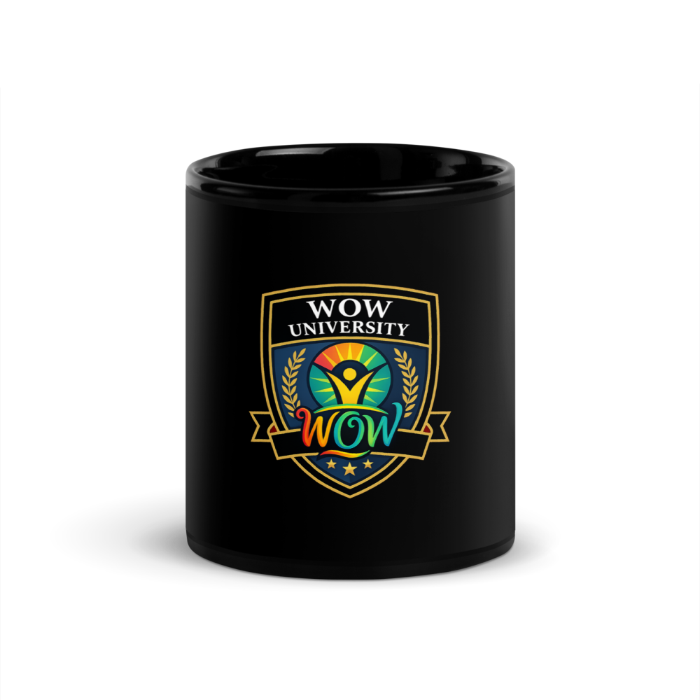 WOWU Core badge Black Glossy Mug — Front
