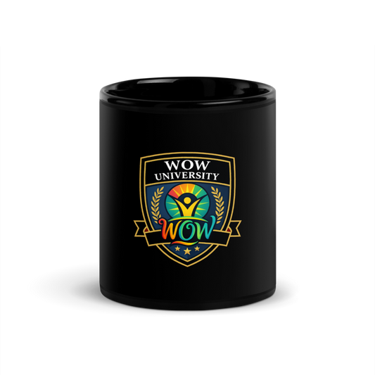 WOWU Core badge Black Glossy Mug — Front