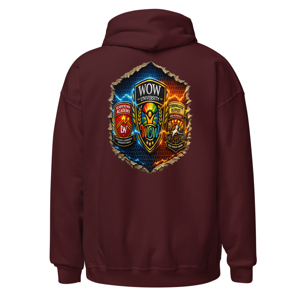 WOW University — Future-Ready Mindset Hoodie — Back (Maroon)