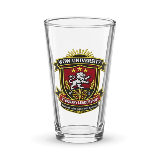 WOW University | WOWU VisionaryLeadership badge | Pint Glass